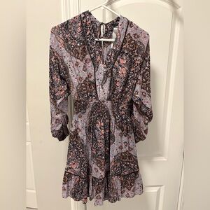 Lovestitch Pink and Gray Paisley Long Sleeve Dress, Short length
